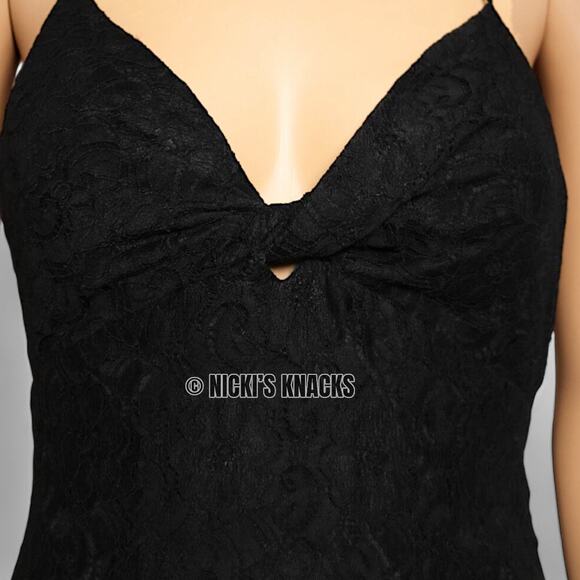 NSR Black Lace Twist Front Cut Out Midi Dress Sleeveless Evening Size L Formal - Picture 4 of 11